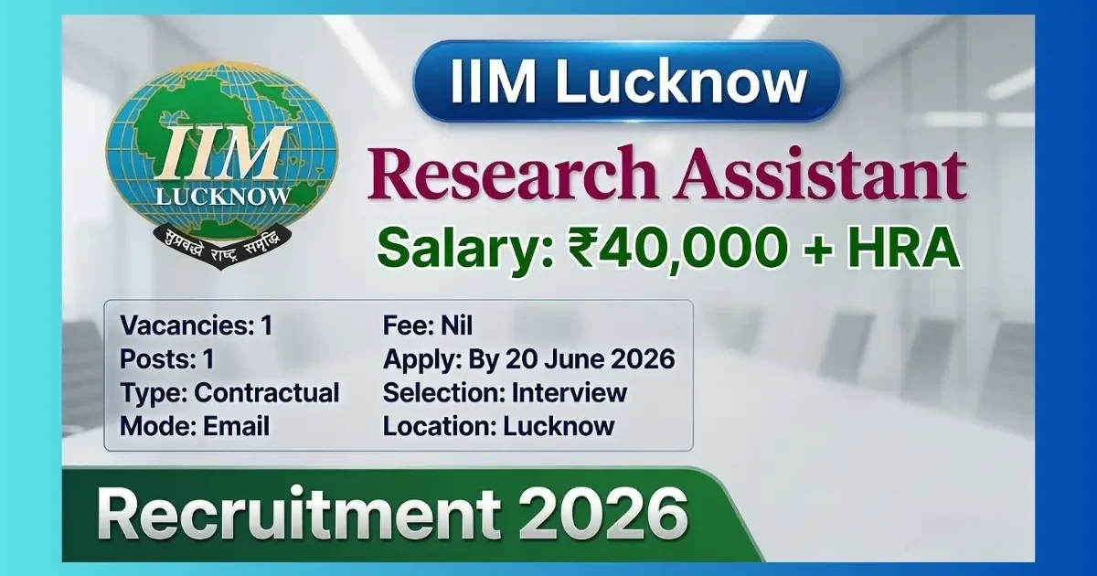 IIM Lucknow Research Assistant Recruitment 2026 official notification for 1 post under Dean Research office