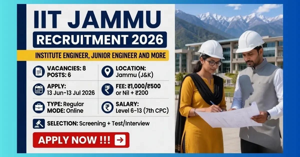 IIT Jammu Recruitment 2026 official notification for 8 Institute Engineer and other non-teaching posts