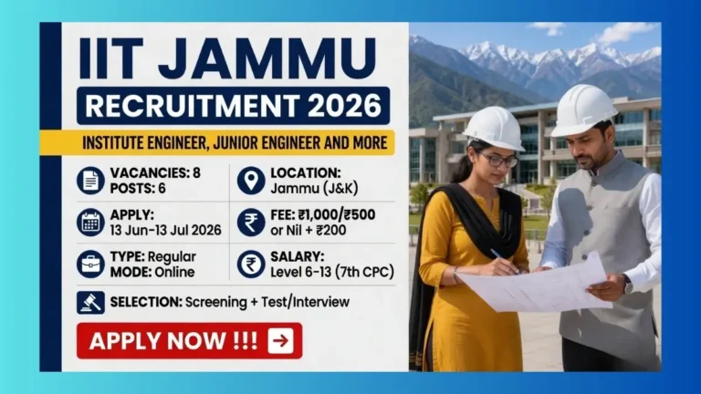 IIT Jammu Recruitment 2026 official notification for 8 Institute Engineer and other non-teaching posts