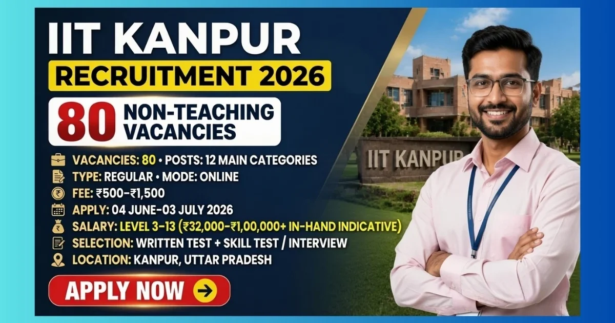 IIT Kanpur Non-Teaching Recruitment 2026 official notification for 80 posts including Junior Assistant and Junior Technician