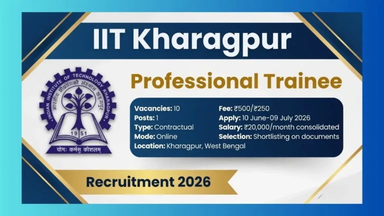 IIT Kharagpur Professional Trainee Finance Accounts Recruitment 2026 for 10 posts at Kharagpur campus