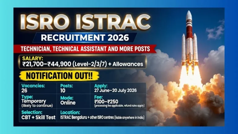 ISRO ISTRAC Bengaluru Recruitment 2026 official notification for 26 Technician and Assistant posts