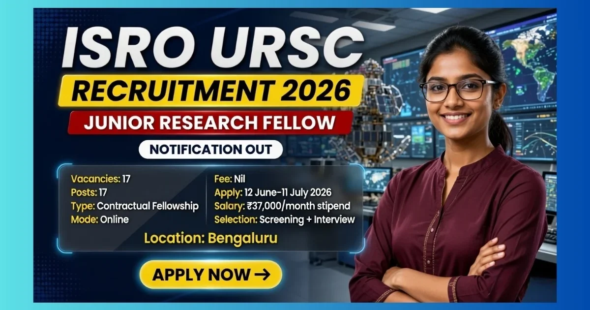 ISRO URSC Junior Research Fellow Recruitment 2026 official notification for 17 posts at Bengaluru