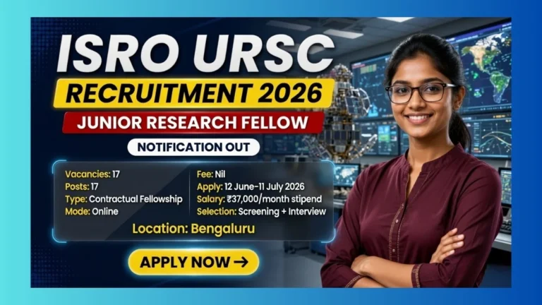 ISRO URSC Junior Research Fellow Recruitment 2026 official notification for 17 posts at Bengaluru