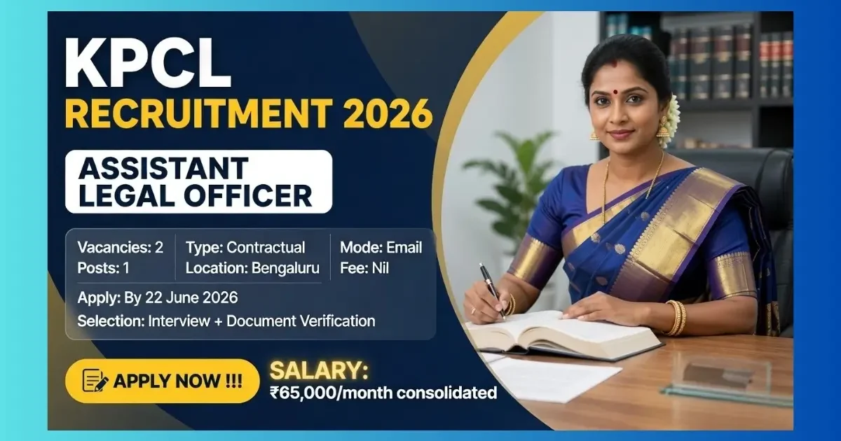 KPCL Bengaluru Assistant Legal Officer Recruitment 2026 official notification for 2 contractual posts