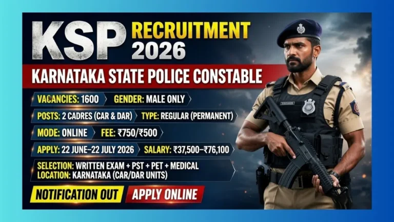 KSP Armed Police Constable Recruitment 2026 official notification for 1600 male CAR/DAR posts in Karnataka