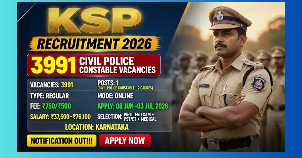 KSP Civil Police Constable Recruitment 2026 official notification for 3991 posts in Karnataka