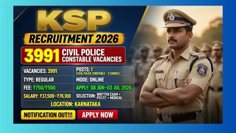 KSP Civil Police Constable Recruitment 2026 official notification for 3991 posts in Karnataka