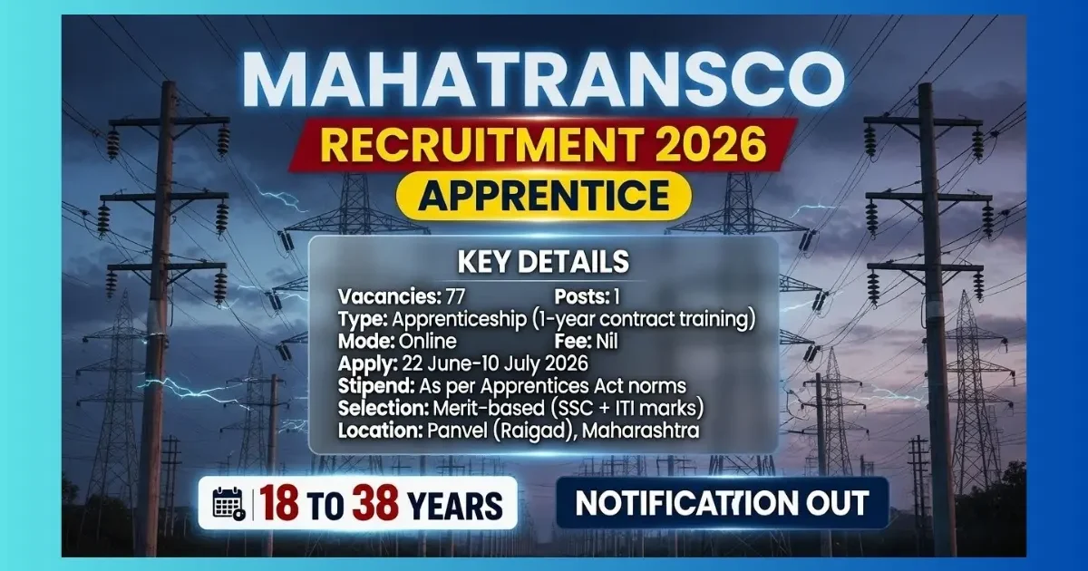 MAHATRANSCO Panvel Apprentice Recruitment 2026 official notification for 77 Electrician posts
