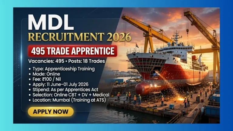 MDL Mumbai Trade Apprentice Recruitment 2026 official notification for 495 seats across 18 trades