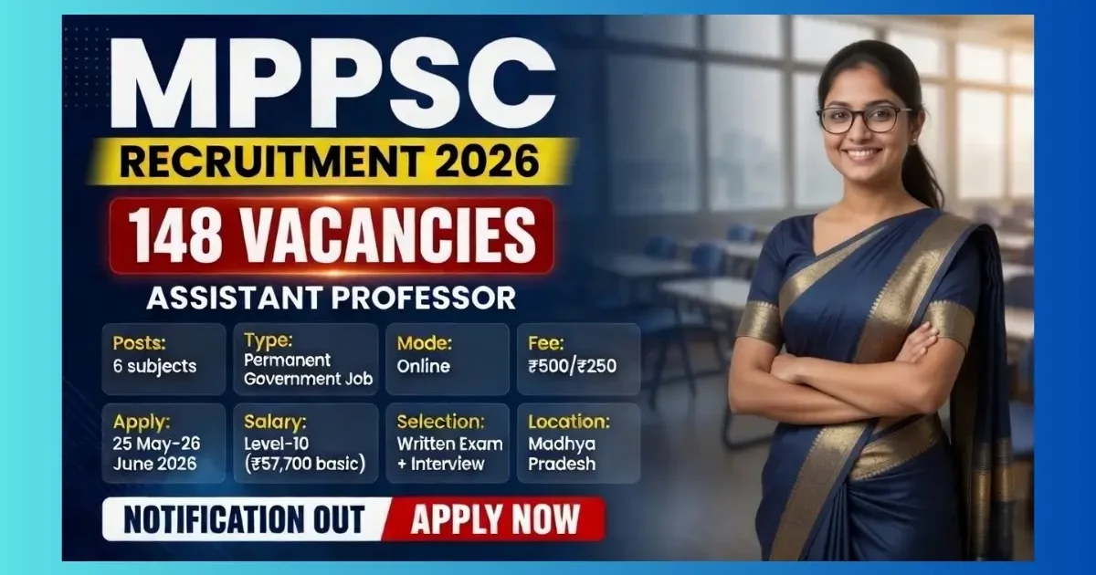 MPPSC Assistant Professor Recruitment 2026 official notification for 148 posts across six subjects in Madhya Pradesh