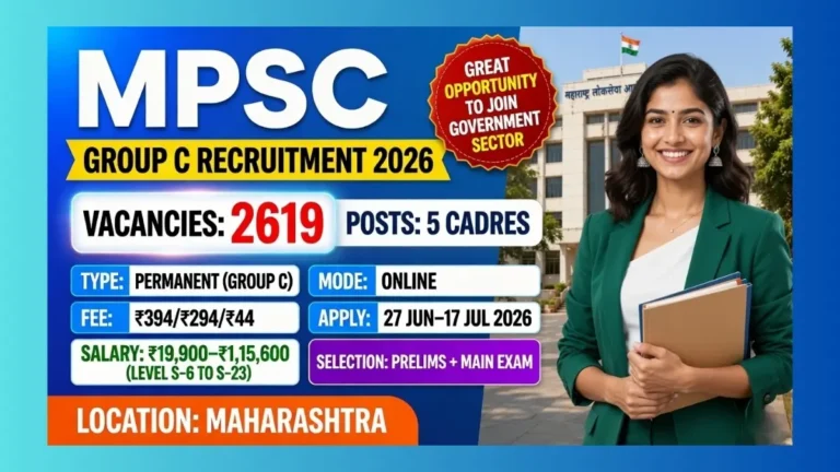 MPSC Group C Recruitment 2026 official notification for 2619 Clerk Typist AMVI Tax Assistant posts in Maharashtra