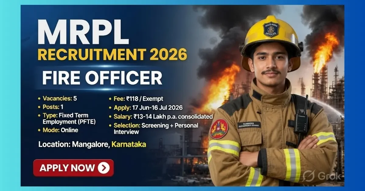 MRPL Mangalore Fire Officer Recruitment 2026 official notification for 5 posts on fixed term basis