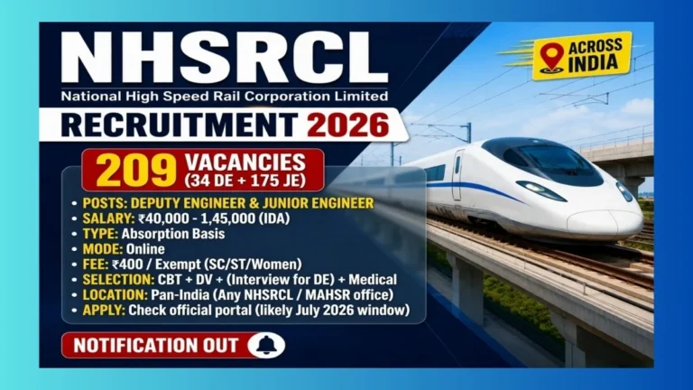 NHSRCL Deputy Engineer and Junior Engineer Recruitment 2026 for 209 absorption posts from serving railway employees