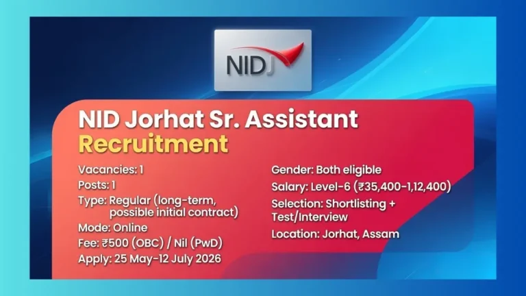 NID Jorhat Senior Assistant Finance Accounts Recruitment 2026 for 1 post apply by 12 July