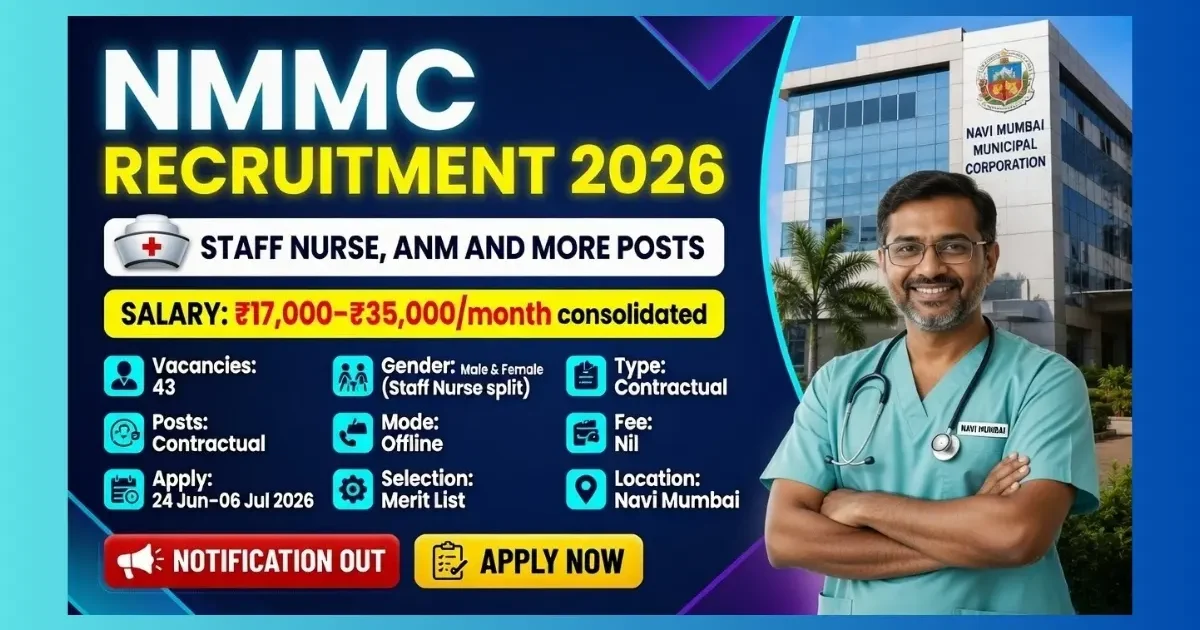 NMMC Navi Mumbai Staff Nurse ANM Recruitment 2026 official notification for 43 posts