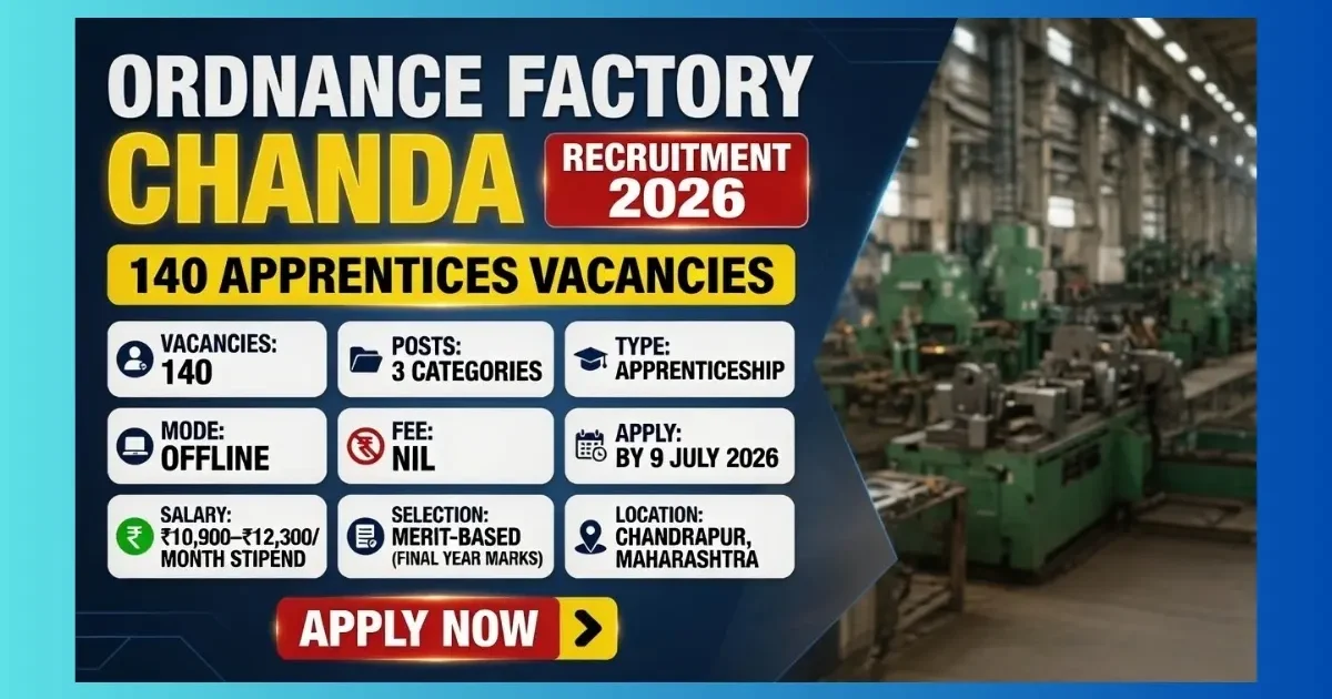 Ordnance Factory Chanda Apprentice Recruitment 2026 official notification for 140 Graduate and Technician posts