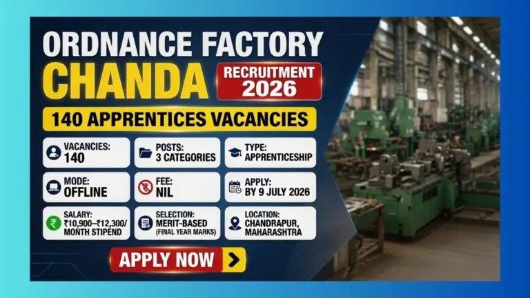 Ordnance Factory Chanda Apprentice Recruitment 2026 official notification for 140 Graduate and Technician posts