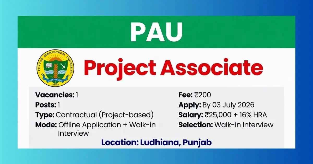 PAU Ludhiana Project Associate-I Recruitment 2026 official notification for 1 DBT project post