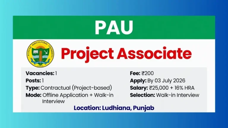 PAU Ludhiana Project Associate-I Recruitment 2026 official notification for 1 DBT project post