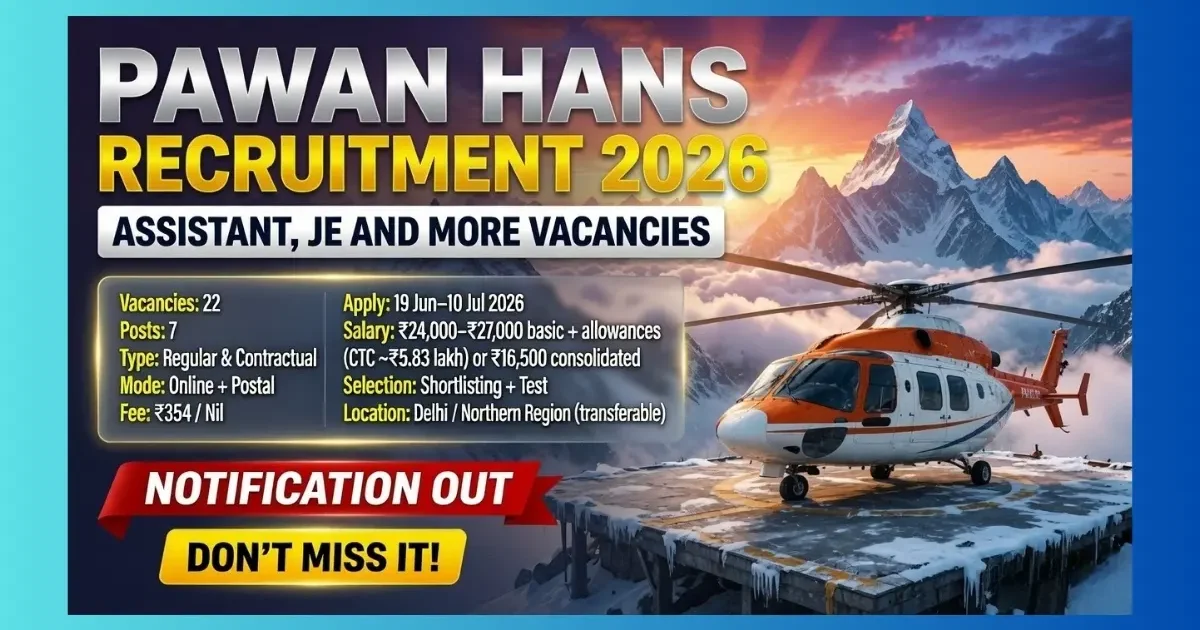Pawan Hans Limited Recruitment 2026 for 22 Assistant JE Quality Assistant CAMO and Trainee Technician posts