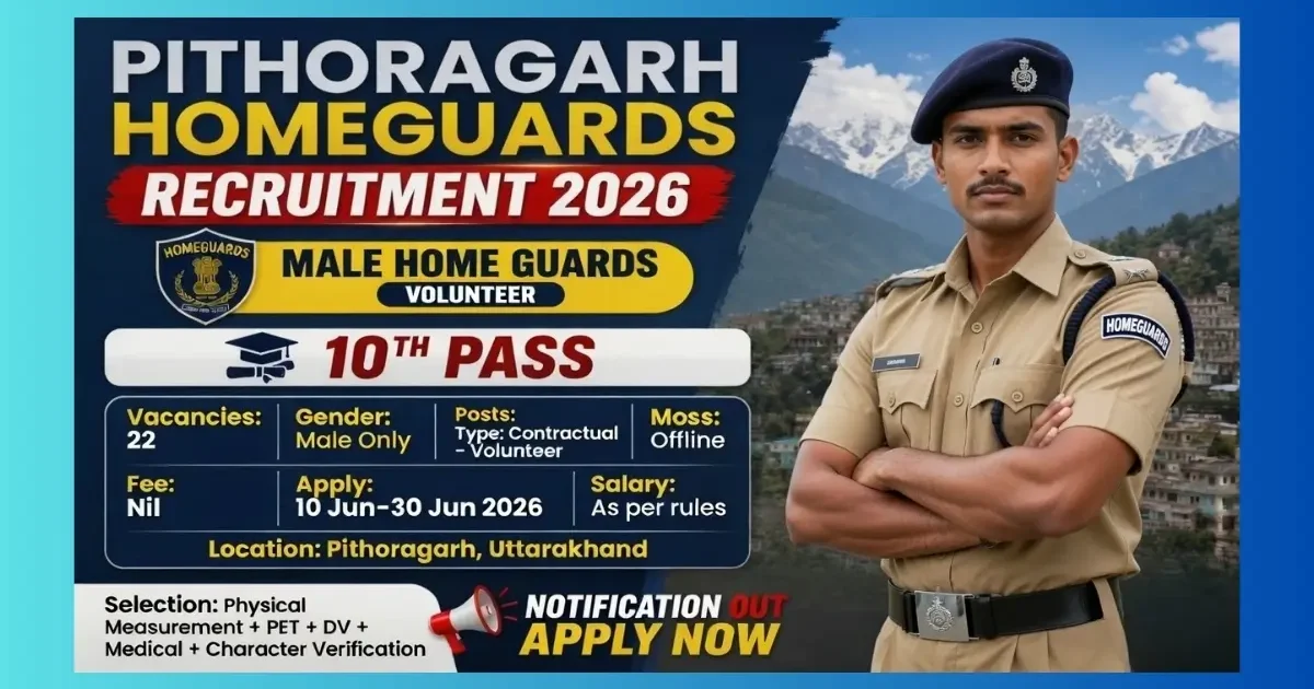 Pithoragarh Homeguards Male Home Guards Volunteer Recruitment 2026 for 22 posts in Uttarakhand
