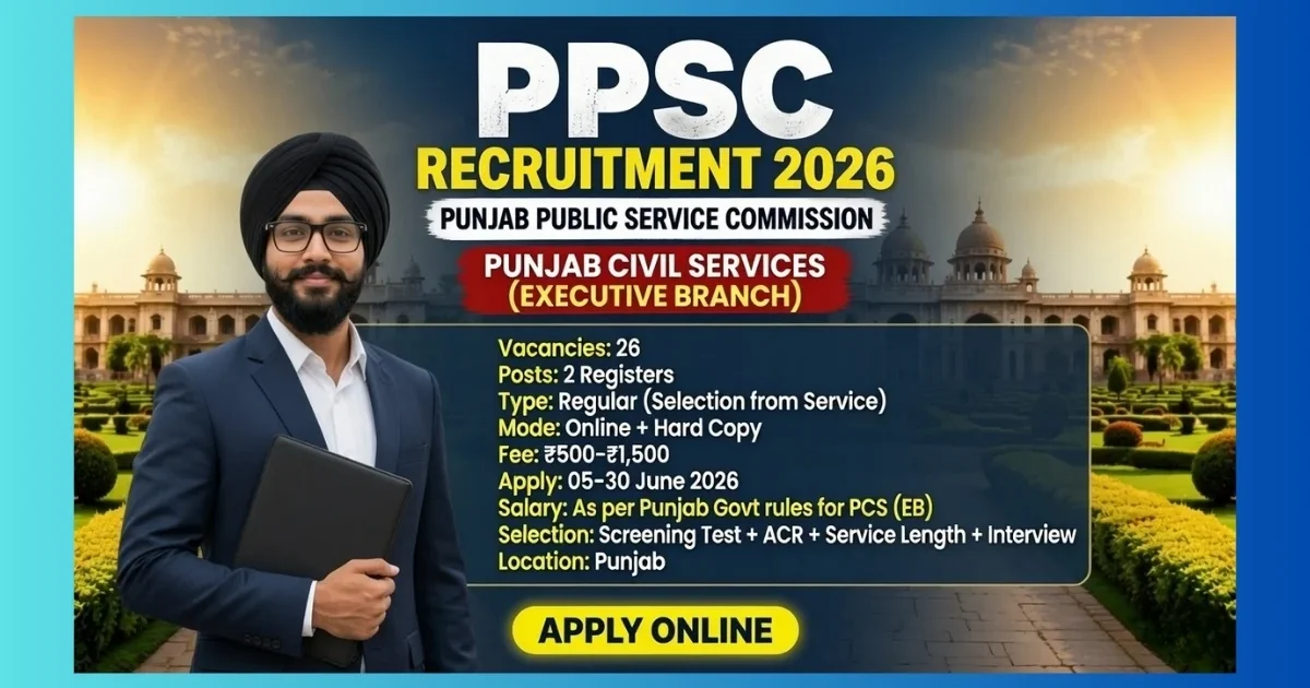 PPSC Punjab Civil Services Recruitment 2026 official notification for 26 posts from Register A-II and Register-C