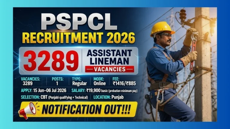 PSPCL Punjab Assistant Lineman Recruitment 2026 official notification for 3289 posts