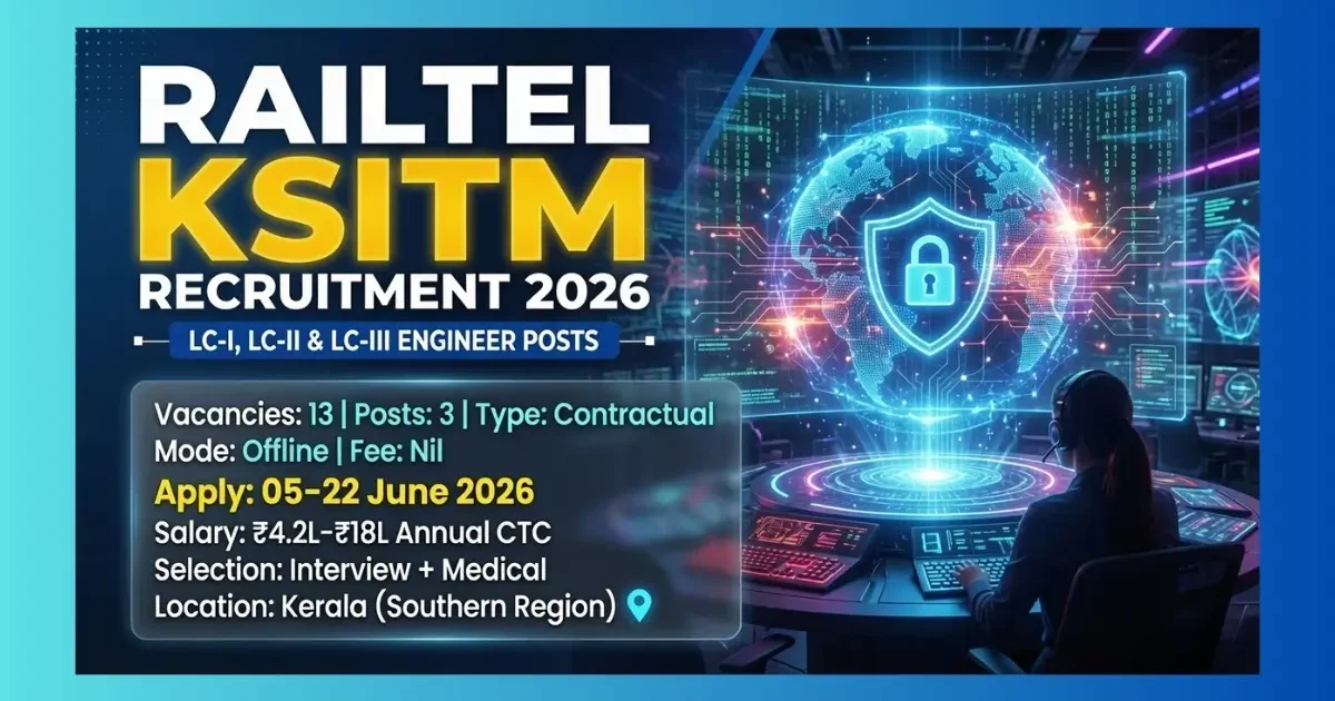 RailTel KSITM Engineer Recruitment 2026 official notification for 13 L-I L-II L-III posts in Kerala