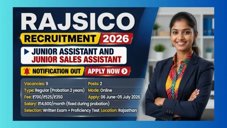 RAJSICO Rajasthan Junior Assistant and Junior Sales Assistant Recruitment 2026 official notification for 9 posts