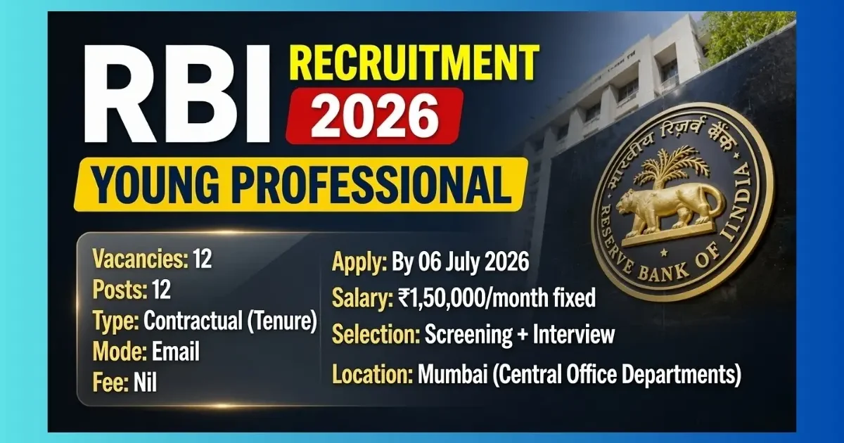 RBI Young Professional Recruitment 2026 official notification for 12 specialised posts in Mumbai