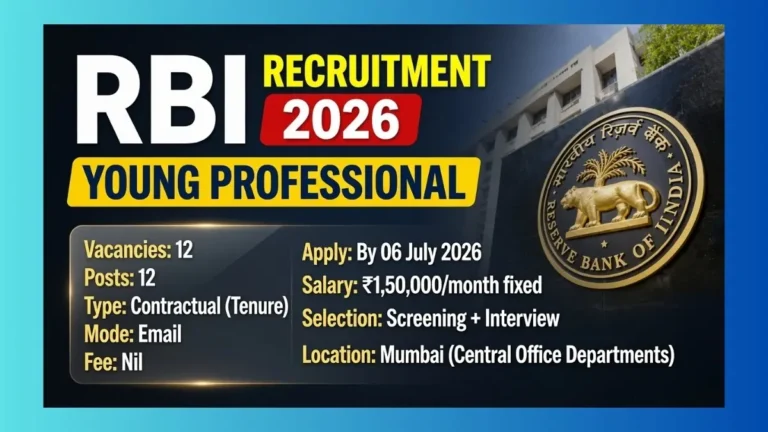 RBI Young Professional Recruitment 2026 official notification for 12 specialised posts in Mumbai