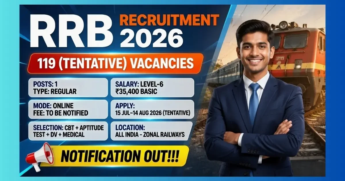 RRB Section Controller Recruitment 2026 CEN 03/2026 short notice for 119 posts across zonal railways