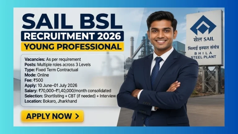 SAIL Bokaro Young Professional Recruitment 2026 for fixed term YP Level 1 2 3 posts at Bokaro Steel Plant