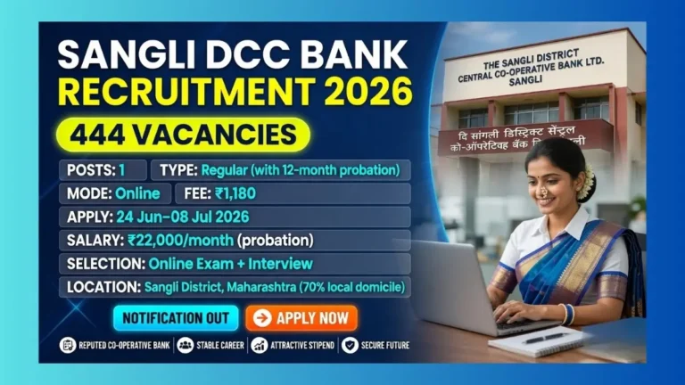 Sangli DCC Bank Clerk Recruitment 2026 official notification for 444 Junior Assistant posts