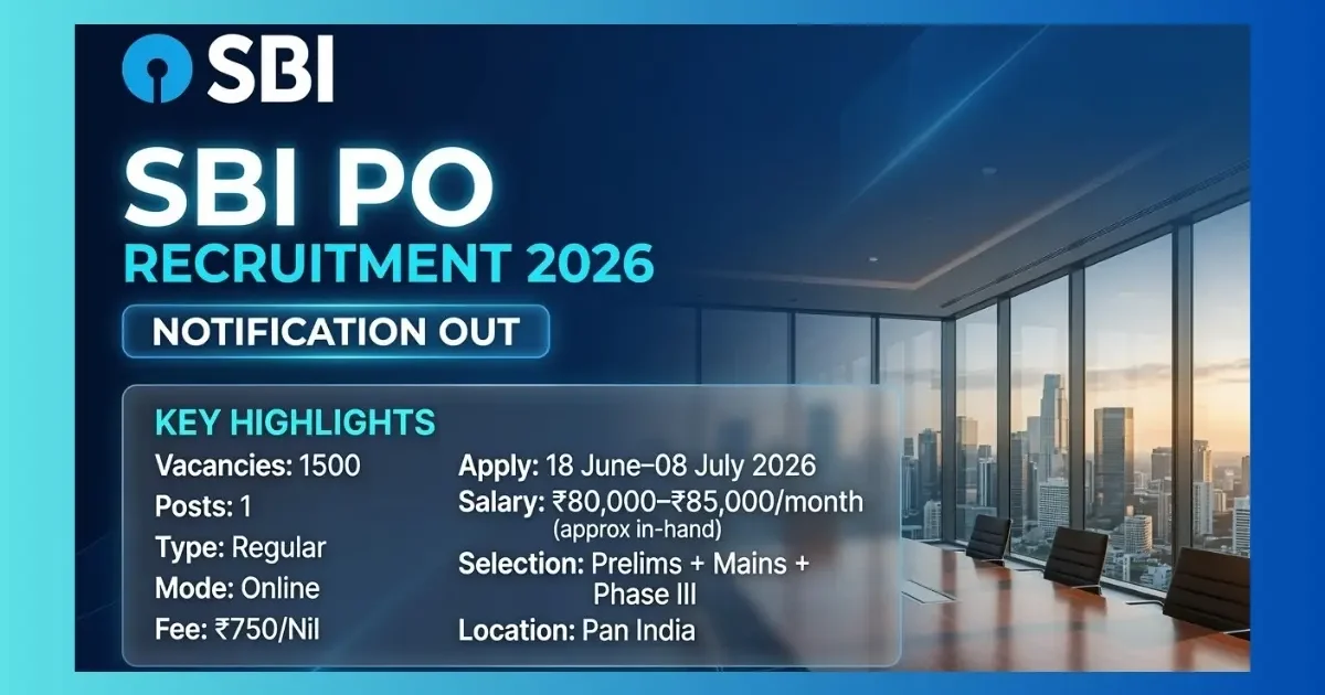SBI PO Recruitment 2026 official notification for 1500 Probationary Officer posts