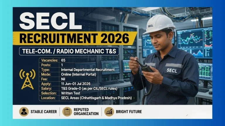 SECL Tele-com Radio Mechanic T&S Grade-D Recruitment 2026 official notification for 65 internal posts