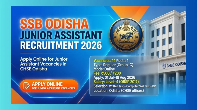 SSB Odisha Junior Assistant Recruitment 2026 official notification for 14 Group-C posts in CHSE