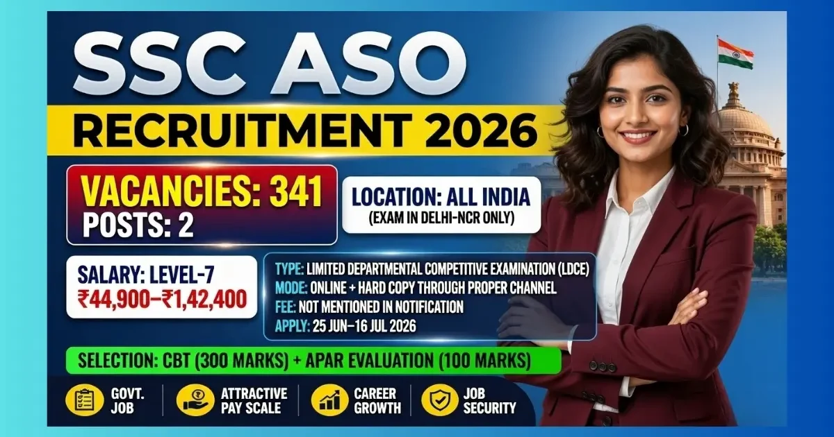 SSC ASO Recruitment 2026 official notification for 341 Assistant Section Officer and Assistant posts
