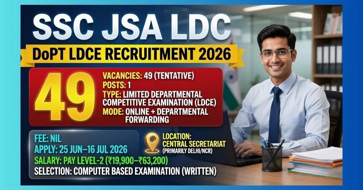 SSC JSA LDC LDCE DoPT Recruitment 2026 official notification for 49 posts for serving Group C employees