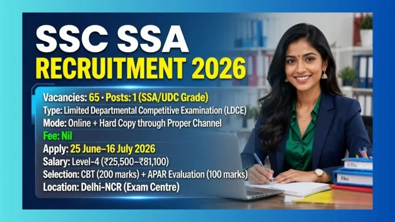 SSC Senior Secretariat Assistant SSA UDC LDCE Recruitment 2026 official notification for 65 posts
