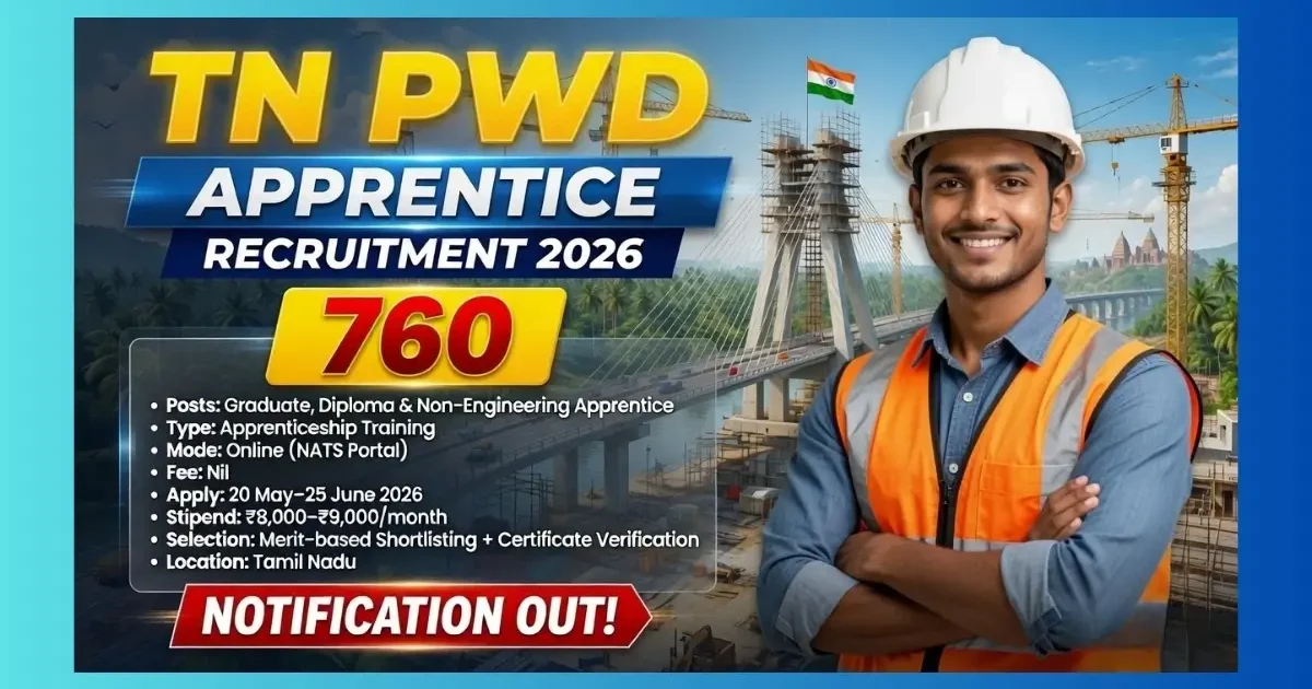 TN PWD Apprentice Recruitment 2026 official notification for 760 Graduate, Diploma and Non-Engineering posts
