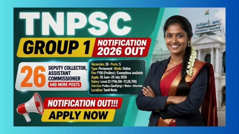 TNPSC Group 1 Recruitment 2026 official notification for 26 Deputy Collector and other Group I posts
