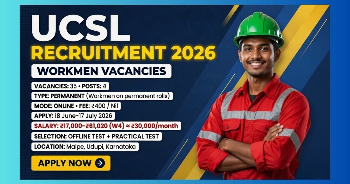 UCSL Udupi Workmen Recruitment 2026 official notification for 35 Pipe Fitter Welder Electrician Machinery Fitter posts