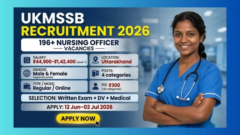 UKMSSB Uttarakhand Nursing Officer Recruitment 2026 official notification for 196 Female and Male posts