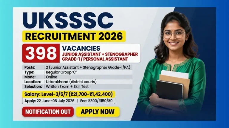 UKSSSC Uttarakhand High Court Junior Assistant and Stenographer Recruitment 2026 for 398 posts