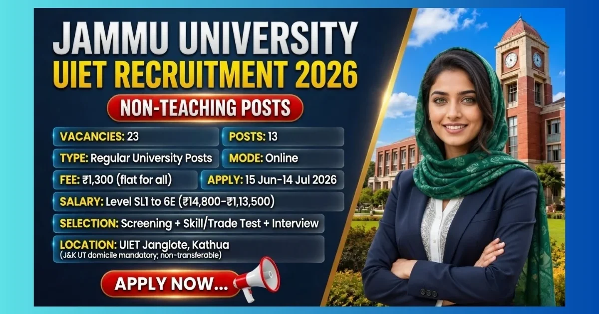 University of Jammu Kathua UIET Non-Teaching Recruitment 2026 for 23 posts at Janglote campus