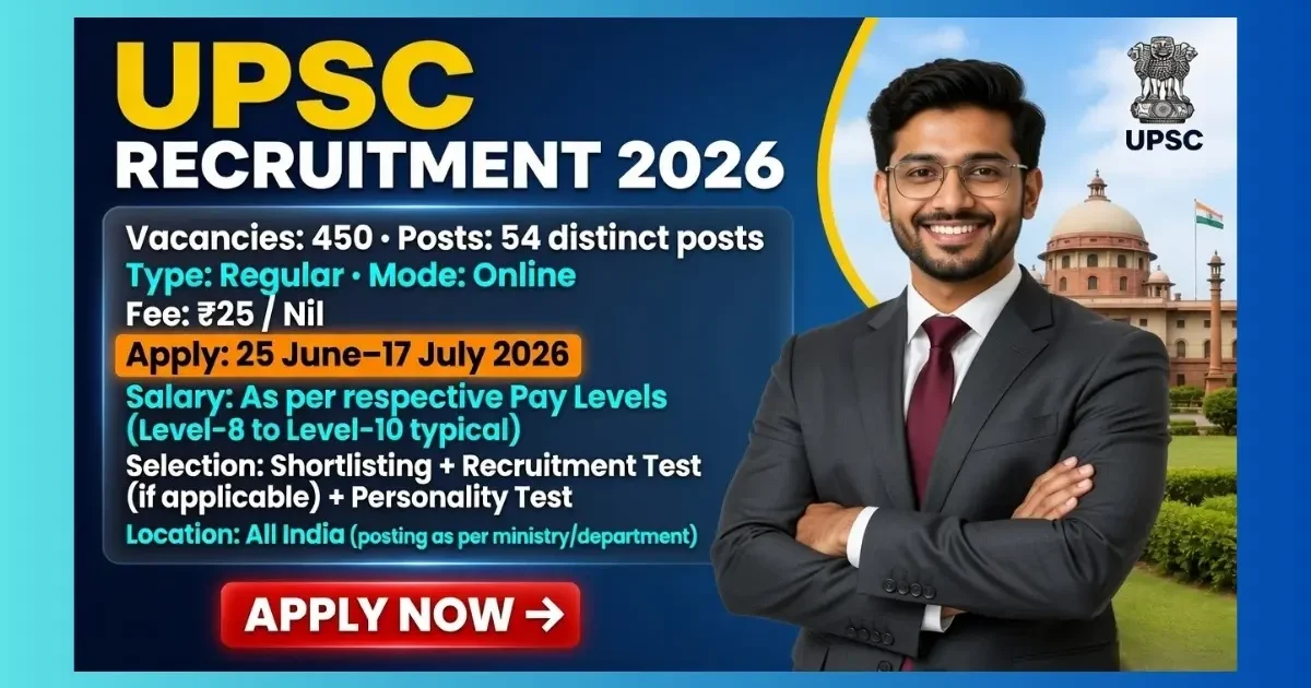 UPSC Recruitment 2026 official notification for 450 Drug Inspector, Assistant Engineer and other posts