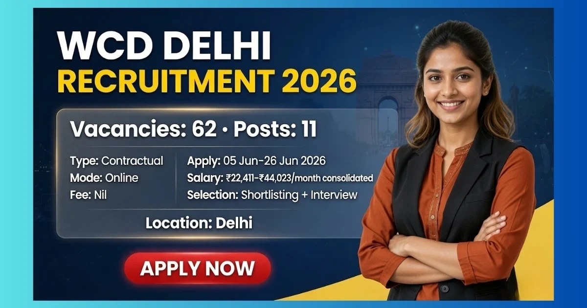 WCD Delhi Mission Vatsalya child protection posts recruitment 2026 for 62 contractual vacancies