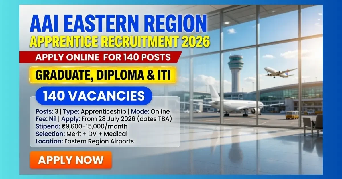 AAI Eastern Region Apprentice Recruitment 2026 for 140 Graduate Diploma ITI posts